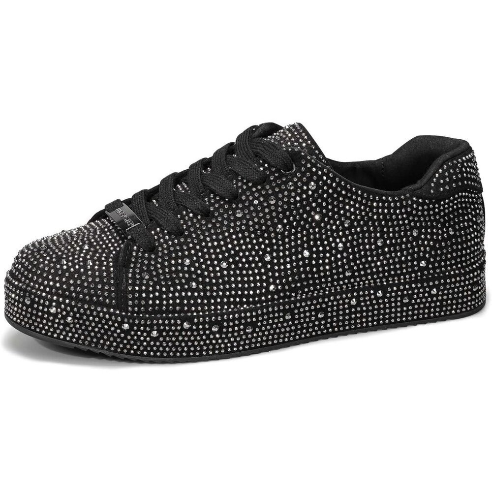 Lucky Step Black Pewter Bridal Rhinestone Bling Glitter Bedazzled Shiny Sneakers